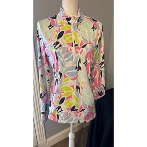 Tommy Bahama Golf Floral Quarter Zip Pullover L Pockets Stretch Top
